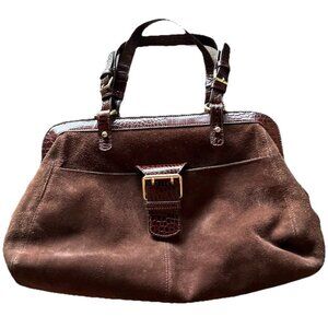 Vientage Ralph Lauren LRL Brown Suede Purse With Croc Embossed Strap Handbag